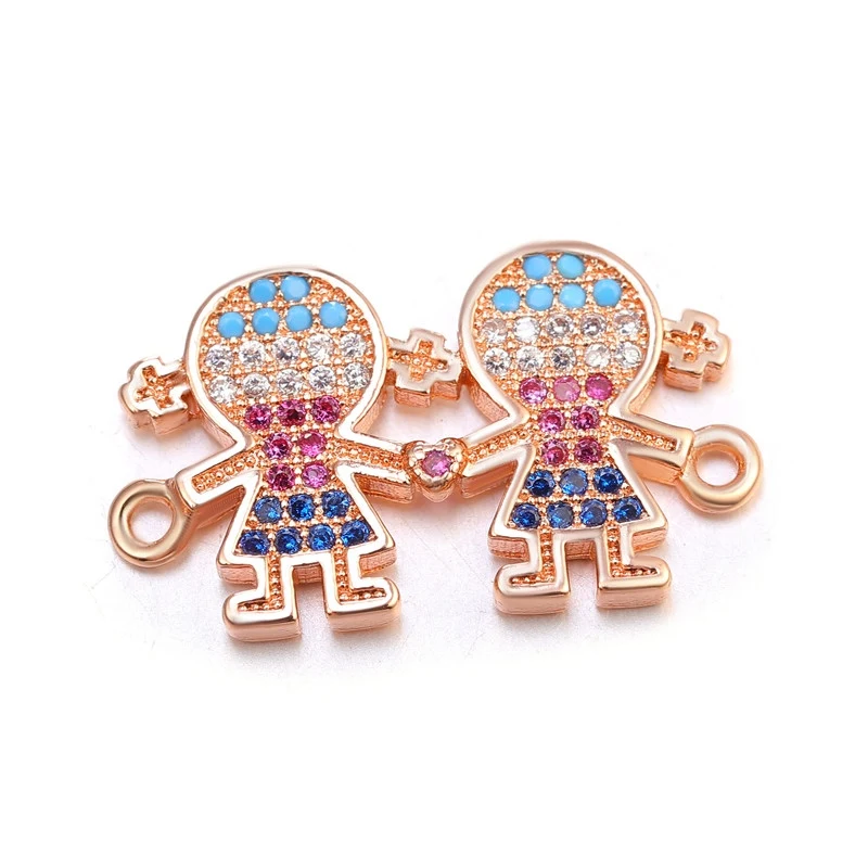 Rose Gold Juya DIY дружба изготовление браслетов аксессуары Красочный Циркон мама мальчик девочка Разъем Подвески рукоделие ювелирные изделия компоненты - Окраска металла: Rose Gold