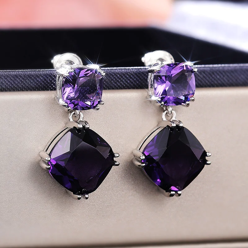 Charming Drop Earrings for Women Dazzling Purple Zirconia Elegant Female Exquisite Lady Party Accessories Fancy Jewelry drop earrings dangle earrings