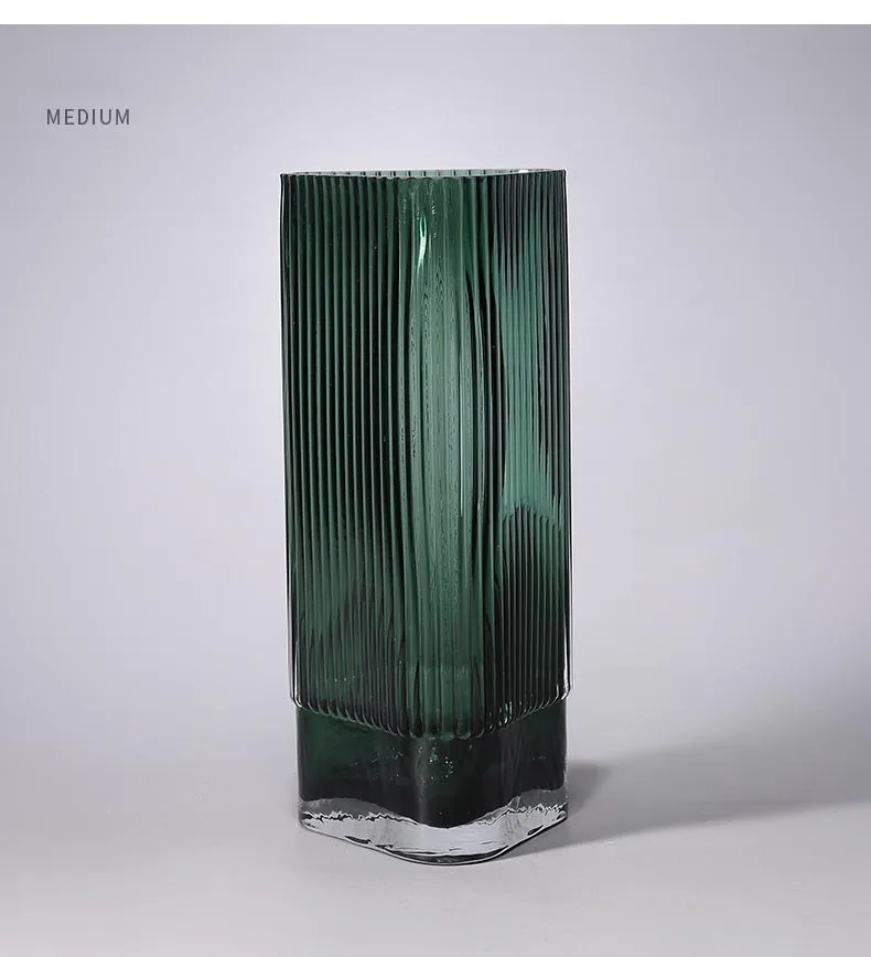 Creative Triangle Blue Glass Vase Home Decoration Modern Living Room Table Vase Ornaments Hydroponics Glass Flower Pot Planter