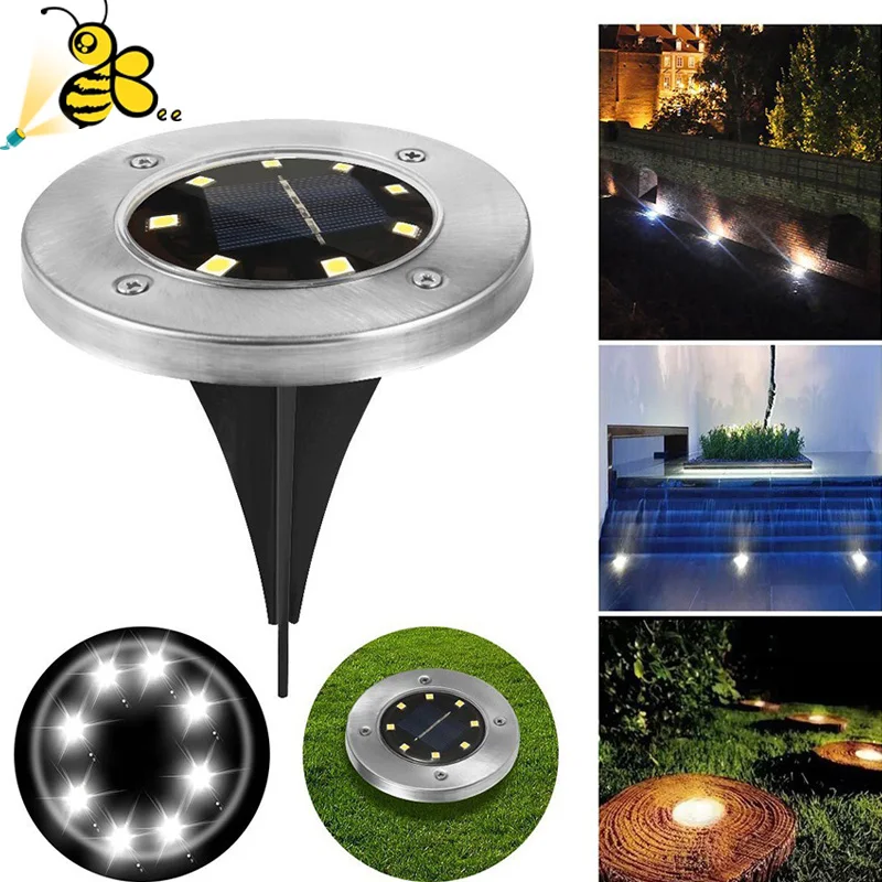 4 шт. на солнечных батареях дисковые огни 8LED фонари на солнечных батарейках для освещения тропинки наружная Водонепроницаемая подсветка для сада для двора колода газон патио