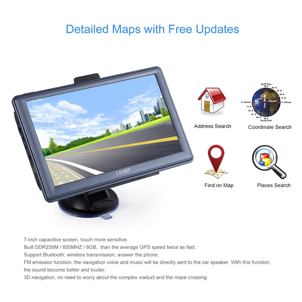 7 дюймов HD Автомобильный gps навигатор емкостный экран FM 8 ГБ/256 Мб DDR/800 МГц Автомобильный навигатор для грузовика gps Sat nav карта