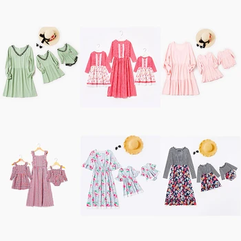 

Mother Daughter Dresses 2020 New Autumn Family Matching Outfits Clothes Mom And Me Girls Women Famlily Look Long Sleeve Dress