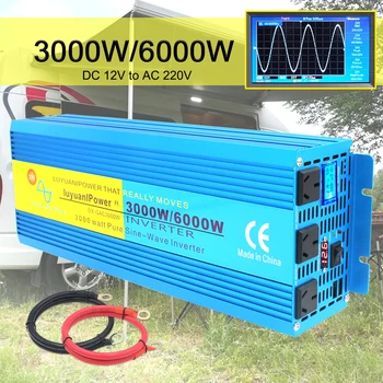

6000Watts Peak Universal or AU socket LCD & LED Display DC 12V To AC 220V Pure sine wave double AC Power inverter