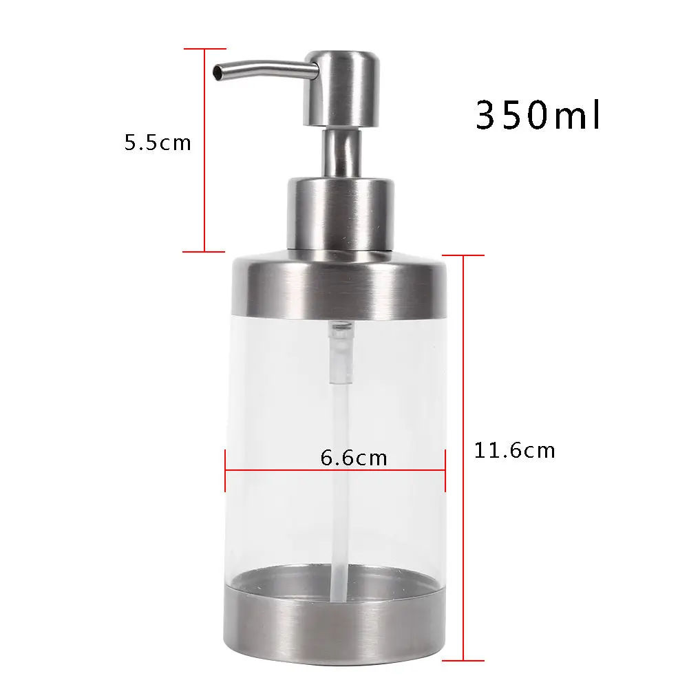 

350ml Stainless Steel Liquid Soap Dispenser Bathroom Kitchen Sink Pump Bottles