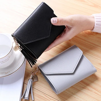 

1PC Mini Tassel Wallet Women Fashion Purse Short Korean Students Lovely Purse Envelope shape Portable elegant wallet muti-color