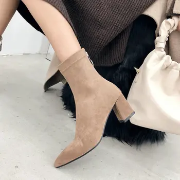 

Brand Women Boots New Autumn Winter Fashion Shoes Woman poined Toe Retro High Quality Ladies Shoes Female Ankle Boots
