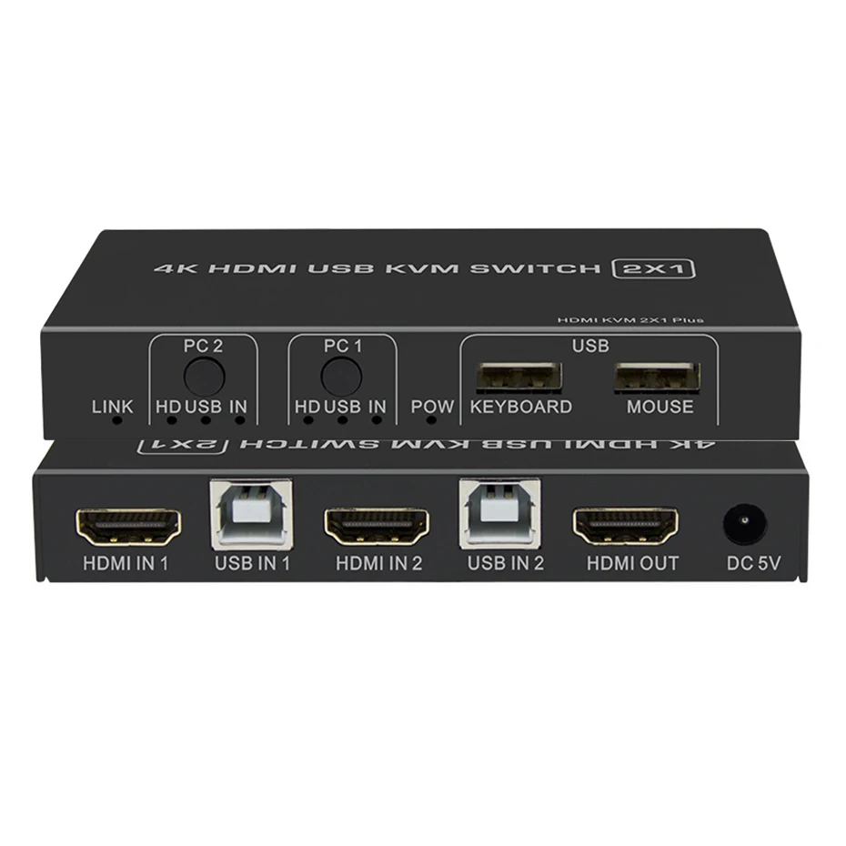 2 портовый HDMI KVM переключатель 2X1 USB 4K с кнопкой и проводным управлением для mac os
