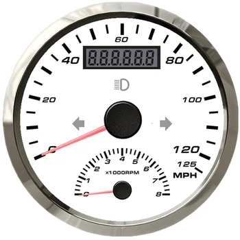 

125MPH GPS Speedometer 8K Engine Tachometer 0-8000RPM Universal 85mm Miles Odometer GPS Antenna Mileage Amber Backlight 12V/24V