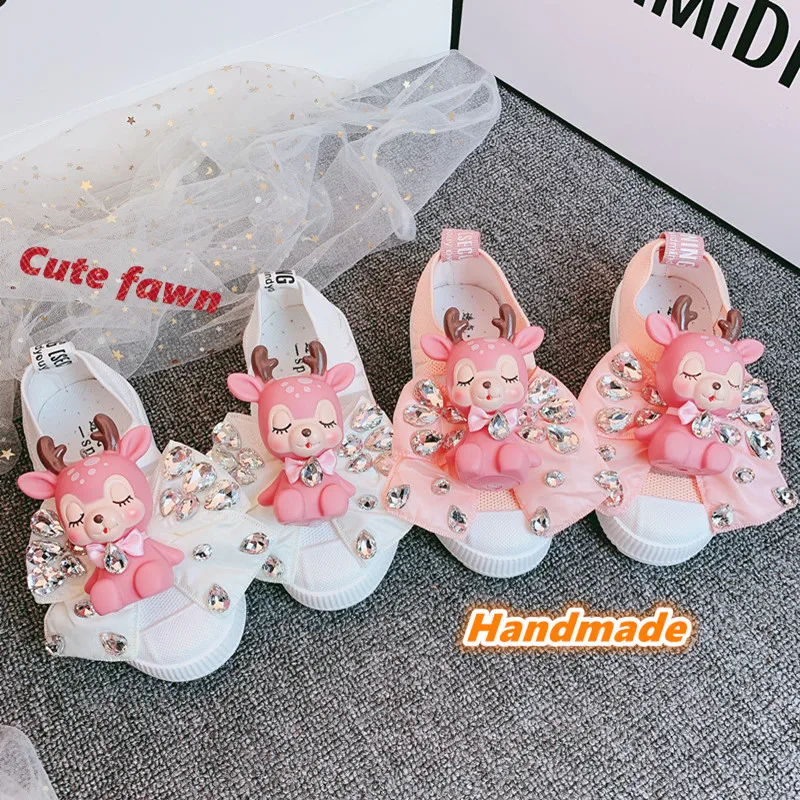 

Children's shoes Breathable Net shoes Girls sports shoes Handmade Cute cartoon fawn casual shoes rubber sole Non-slip Breathable