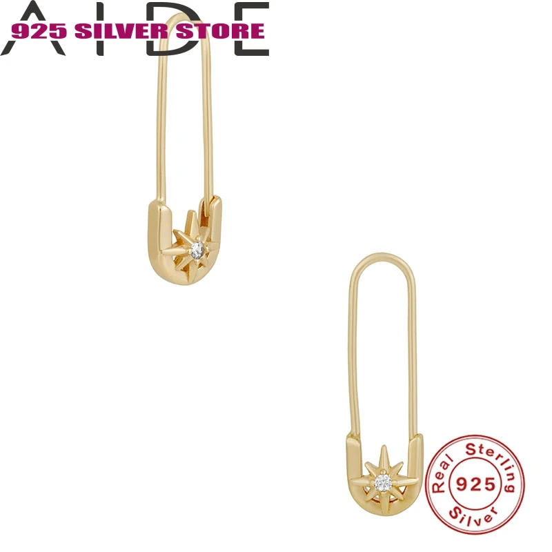 

Aide 925 sterling silver Gold European and American cross-border creative wild personality simple pin pattern mini stud earrings