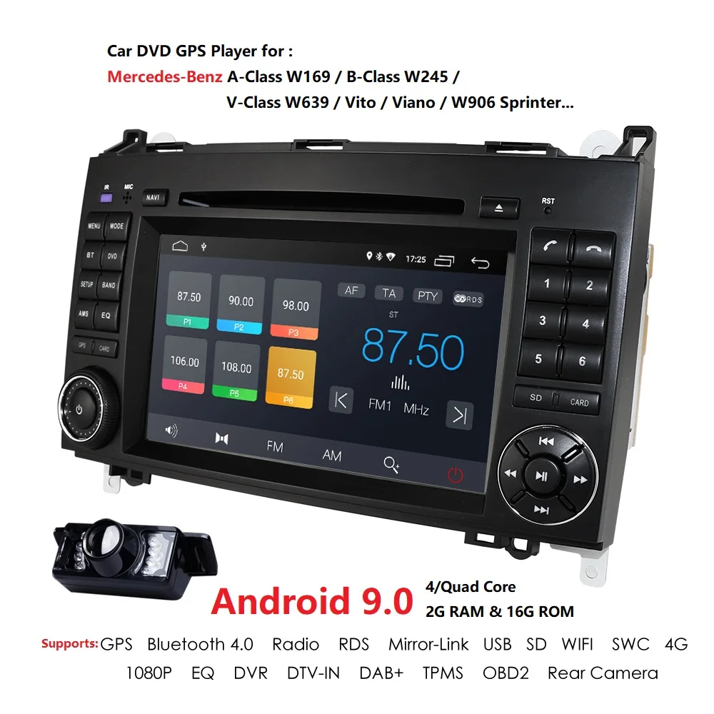 Perfect Android 9.0 2 DIN Car DVD Multimedia Radio Stereo GPS For Mercedes Benz B200 A B Class W169 W245 Viano Vito W639 Sprinter W906 0