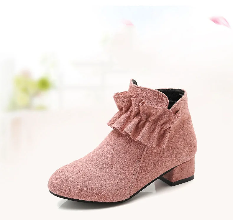 Children Girls Suede Plush Lining Ankle Boots Kids Fashion Low-heeled Boots Autumn Winter Children Shoes Size 27-37