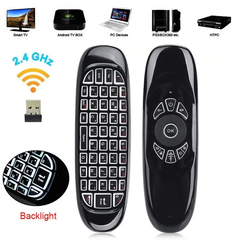 

C120 RGB 7 Backlight Fly Air Mouse Wireless Backlit Keyboard 2.4G Remote Control U2JE