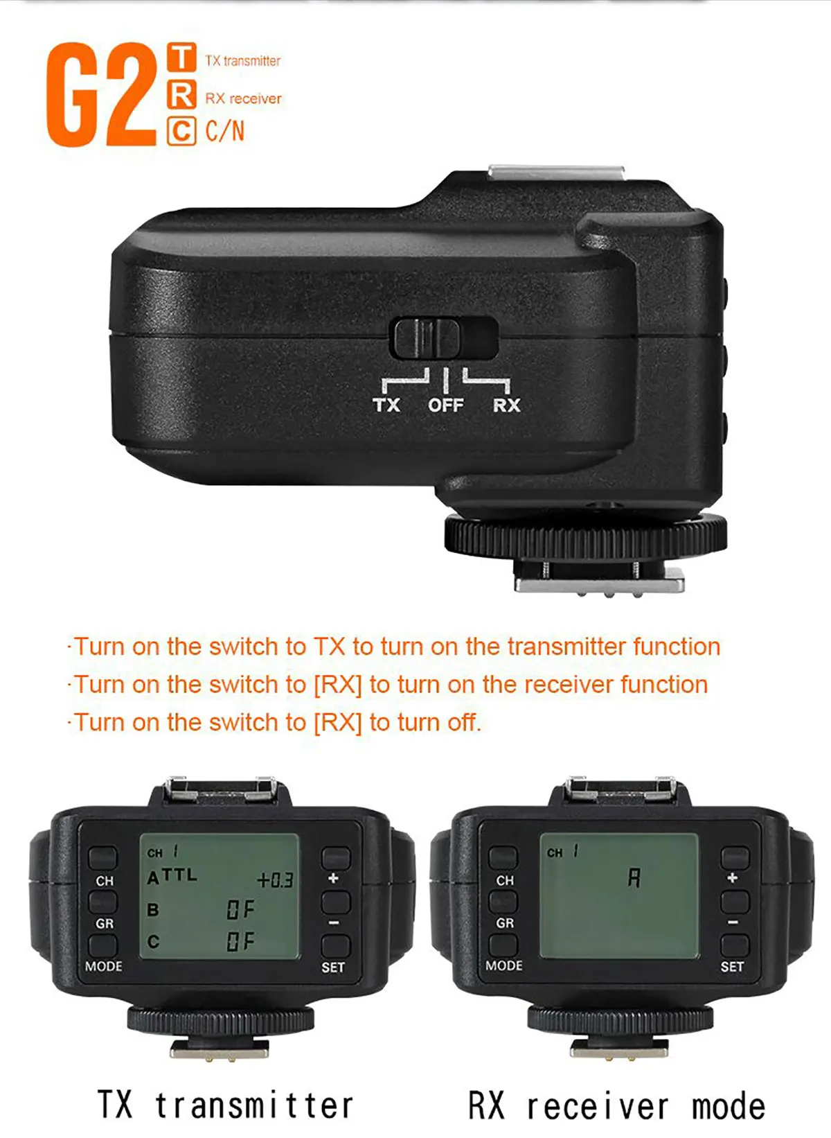 Triopo g2 2.4g sem fio flash gatilho