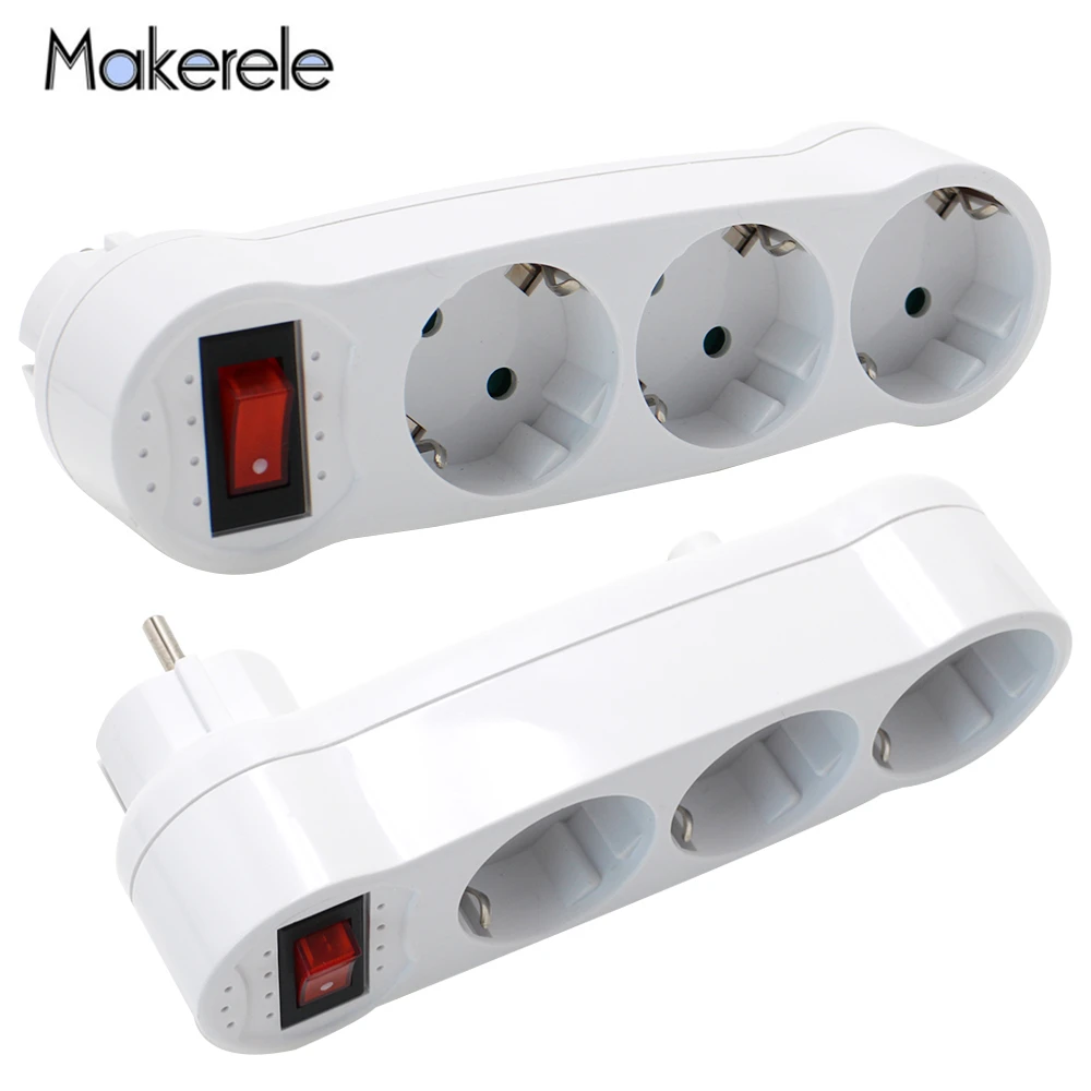 EU Standard Conversion Socket Wireless Socket 6A/250V German Style Plug 1 TO 3 Way Power Adapter Expansion Socket MK-AJ-1C3EU