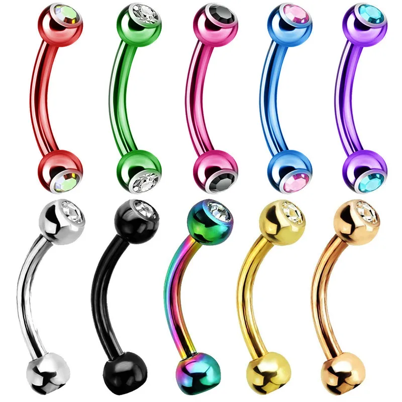 Value Pack of 5 Titanium Plated Mixed Colour Surgical Steel Eyebrow Bar Ring 