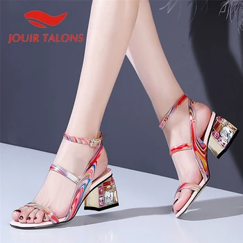 

JOUIR TALONS 2020 Hot Sale Genuine Leather Women Pumps Strange Style Heels Metal Decoration Sandals Summer Casual Womern Shoes