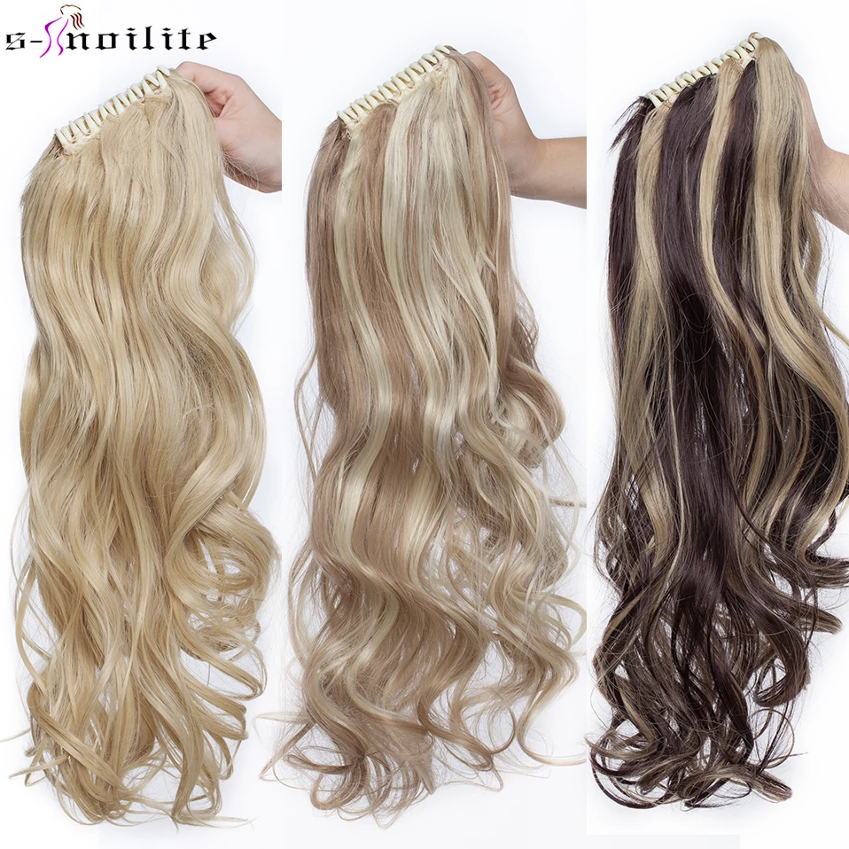 

SNOILITE long wavy ponytail Hair Extensions claw clip in ponytail synthetic clip in ponytail Hairpieces for women