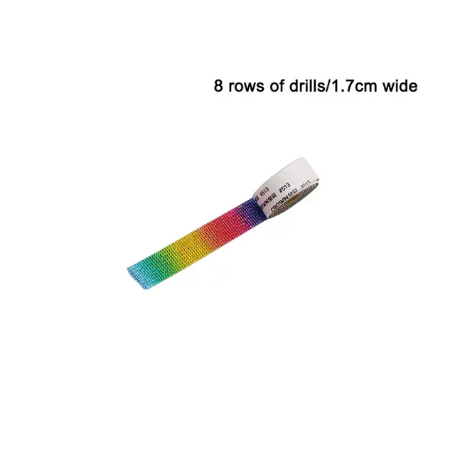 Self-Adhesive Crystal Rhinestone Diamond Ribbon DIY Decoration Sticker with Rhinestones for Arts Crafts DIY Car Phone Decoration Rainbow-1.7cm