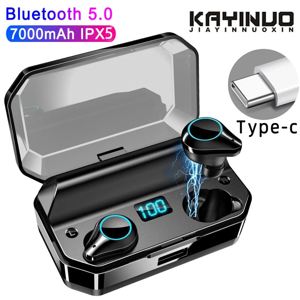 

7000mAh Capacity TWS 5.0 Bluetooth Earphones IPX5 Waterproof Wireless Headphone In-ear Sport Earbuds With LED Display For xiaomi