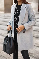 Elegante lapela jaqueta feminina moda double breasted outono e inverno longo cardigan escritório senhoras cor sólida casaco de lã quente