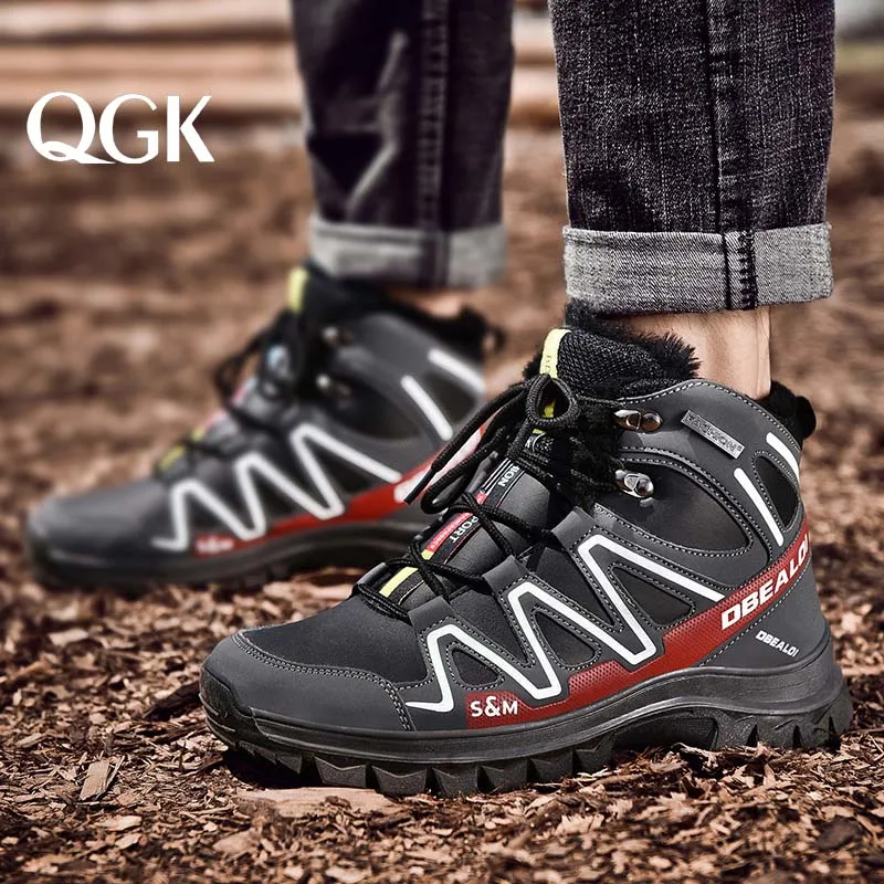 

QGK Casual Sports Shoes Men Keep Warm Sneaker Men Climbing Running Shoes Plus Velvet Comfortable Non-Slip Winter Snow Sneaker