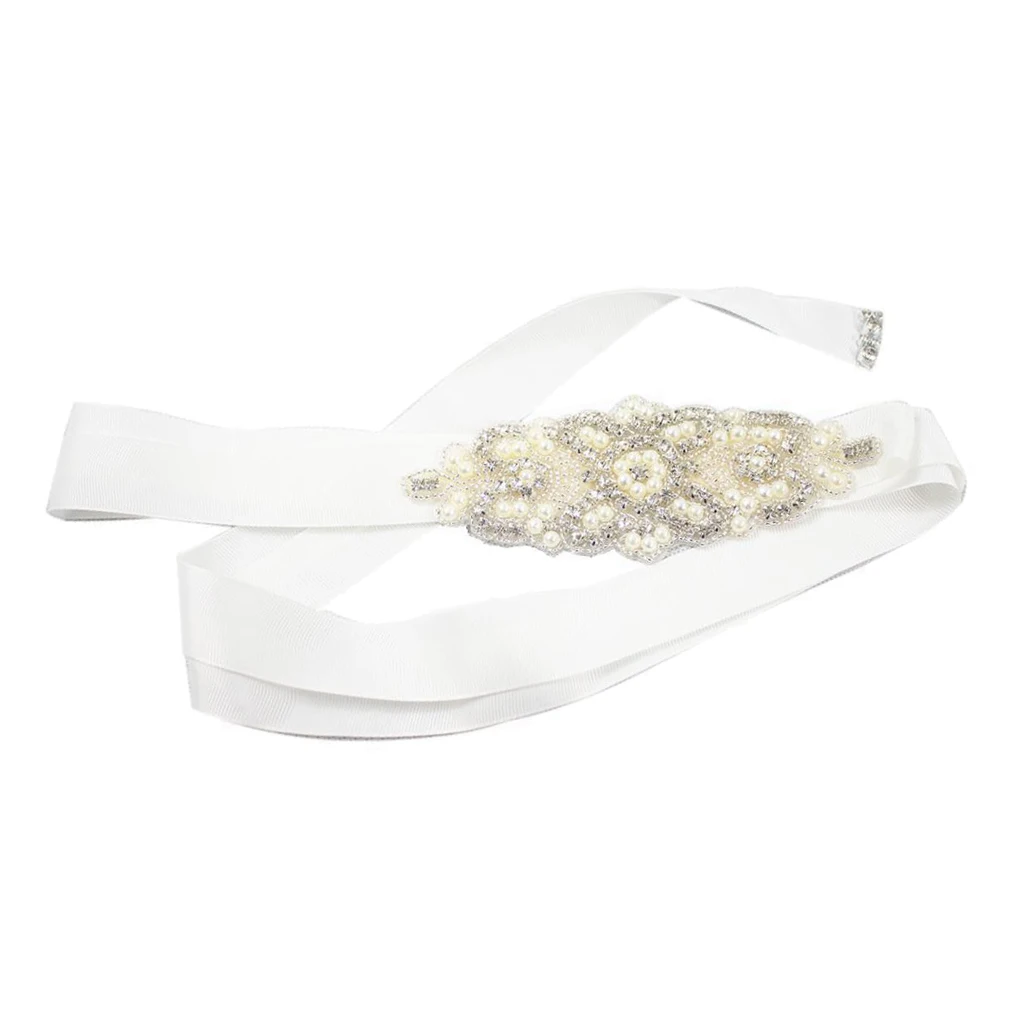 New 104'' Long Bridal Rhinestone Wedding Belts with Crystal and Pearls for Wedding Dress Sashes and Belt, Beige