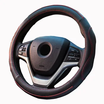 

Real Leather Auto Car Steering Wheel Cover A-level First Layer Cowhide Handlebar Cover 15 Inch Universal Round Steering Cover