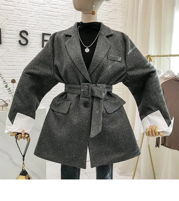 Осень и зима костюм воротник шерстяная куртка средней длины корейский Свободный темперамент шерстяное пальто для женщин