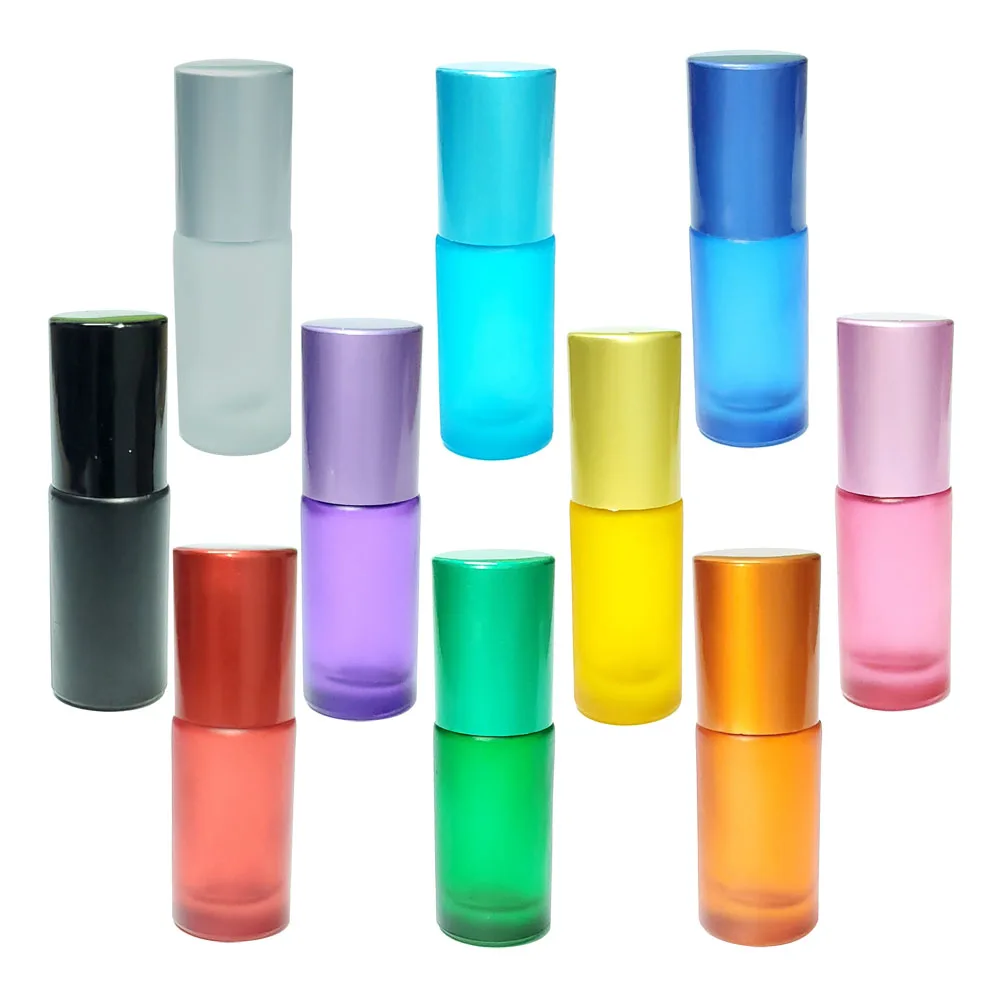 

5/10PCS Glass Roller Bottle Container 5ml Portable Bottle Frosted Essential Oil Perfume Color Travel Fragrance Lip Gloss Bottle