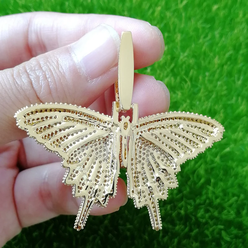 Микро проложили AAA+ кубический цирконий Bling Iced Out Бабочка Подвески ожерелье для женщин мужчин хип хоп рэппер ювелирные изделия розовое золото серебро