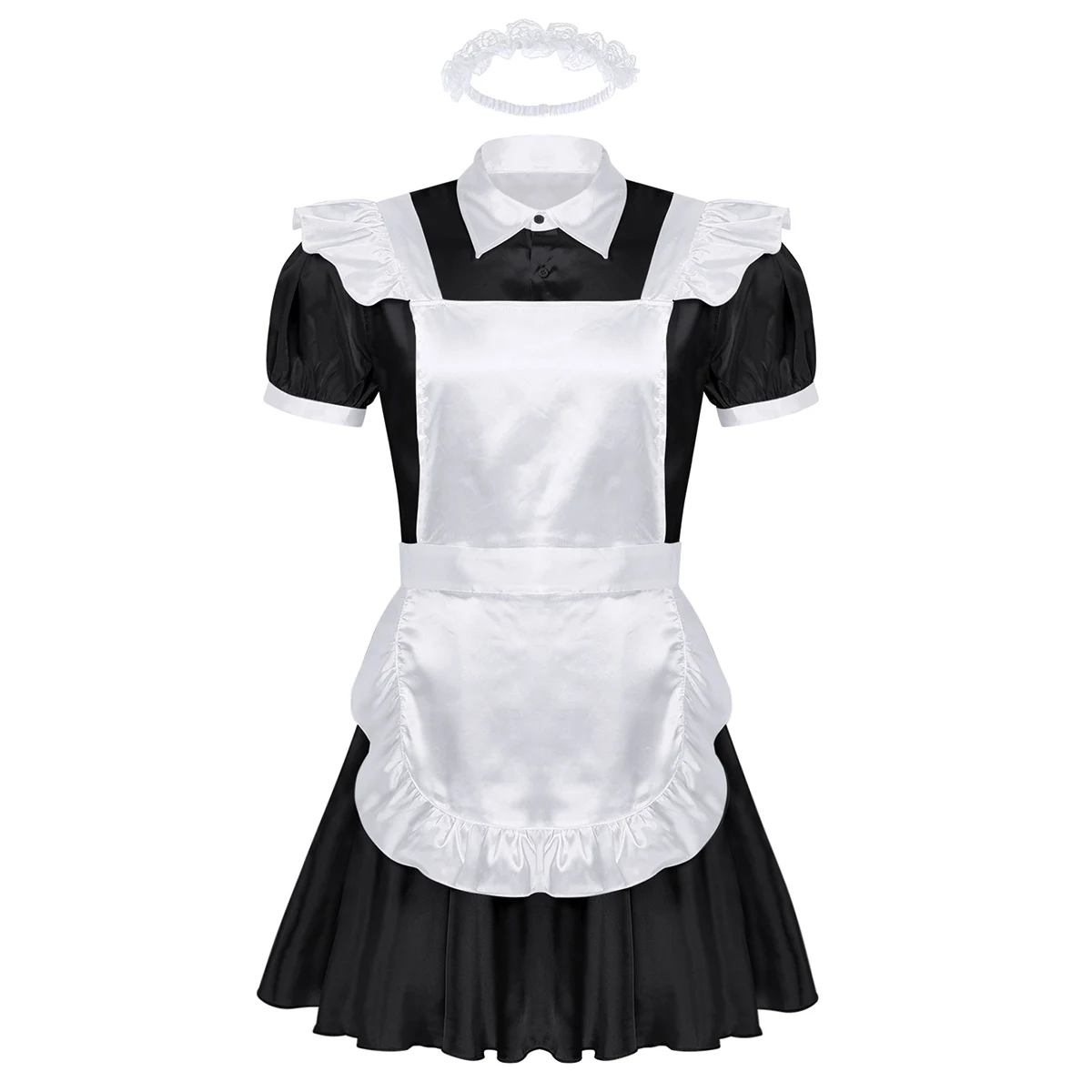 Black Мужское белье, костюм горничной для косплея, мужской костюм на Хэллоуин, одежда для кроссдресса с пышными рукавами, карнавальный костюм для кроссдресса и фартук принцессы - Цвет: Black