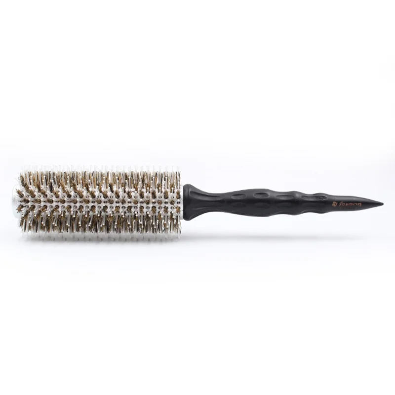 IRUI 1pc Natural Boar Bristle Round Brush Groove Design Handle Hair Rolling Brush For Hair Drying Styling