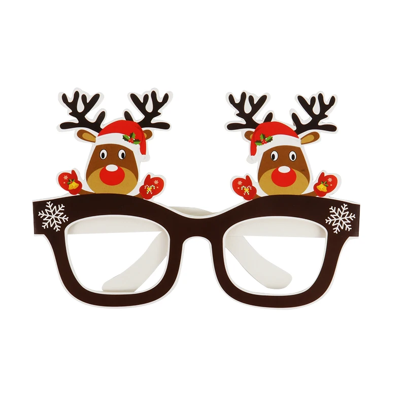 Christmas Decorations 9pcs Santa Claus Xmas Tree Elk Paper Glasses Frame for Christmas Photo Prop Kids Gift