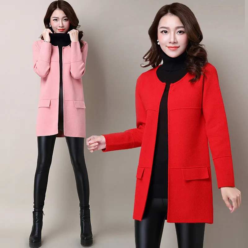 2019 Women Mid Long Cardigans Autumn Winter Stitch Poncho Knitting Sweater Female Over sized Shawl Cape Jacket Knit Coat |