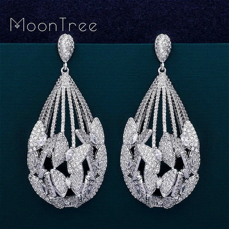 MoonTree Роскошные бабочки капли воды AAA круг кубического циркония Дубай для женщин Свадебные обручальные вечерние ювелирные изделия серьги