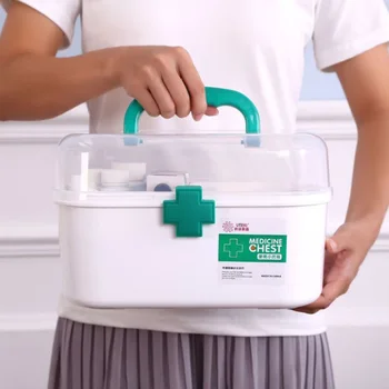 

Tote Medicine Box Multi-Cell Large Capacity Storage Case First Aid Medical Box Family Medicine Organizer Portable Medicine Chest