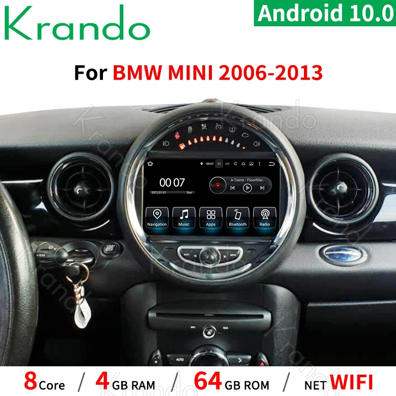 Автомобильный мультимедийный плеер Krando 8 дюймов Android 10 0 для BMW Mini Cooper 2007-2014 DVD радио