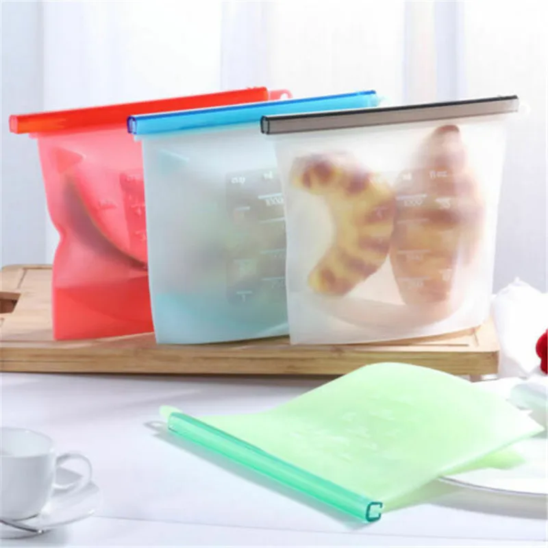 

1000ml Silicone Storage Bag Reusable Silicone Food Storage Bags For Food Seal Zipper lock Freezer Cooking Fresh Bags