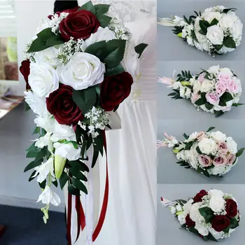 

4 Types Wedding Bride Bouquet Rose Flowers Artificial Wedding Bridesmaid Girl Flower Wedding Decor New
