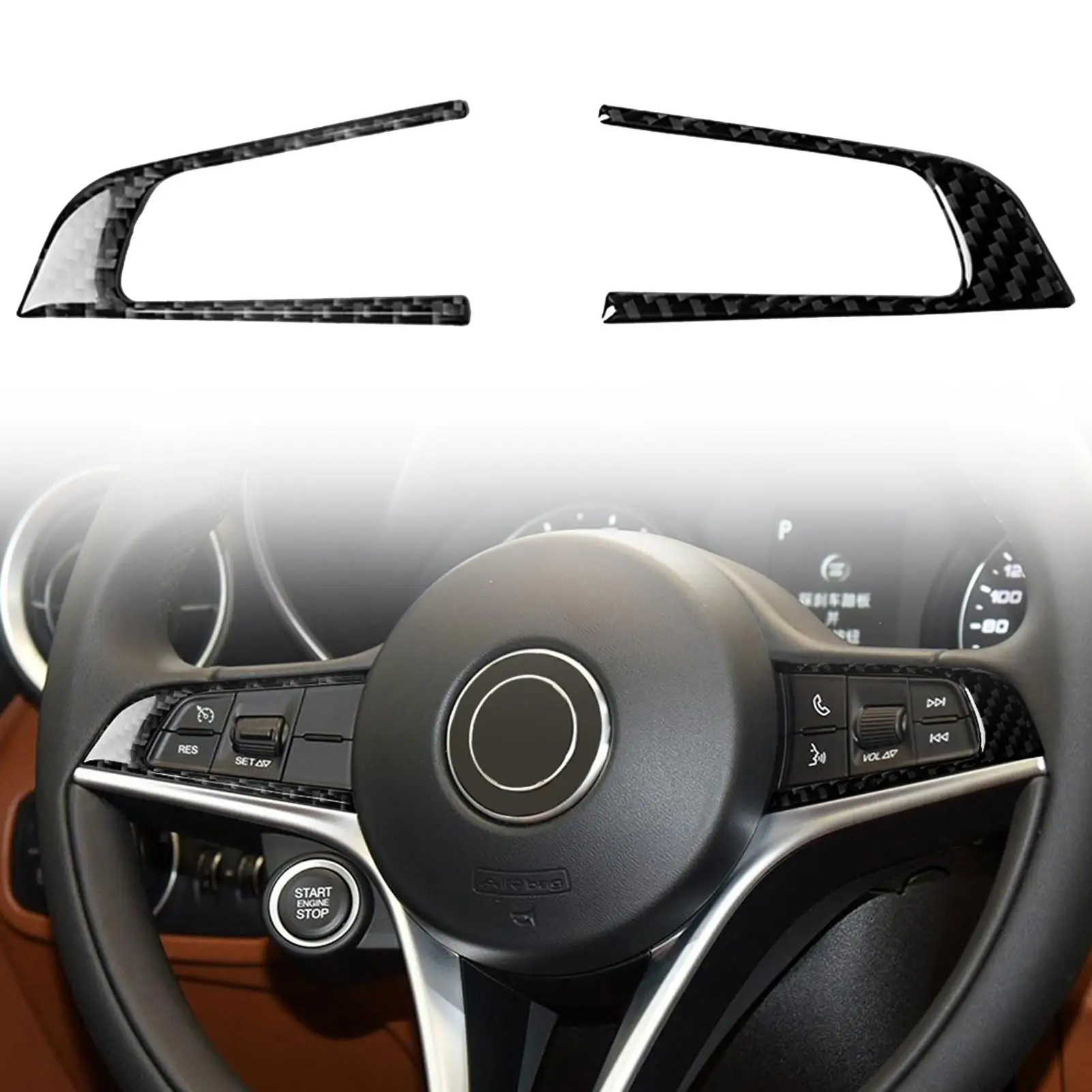 2 uds Auto decoración Botón de volante Panel pegatinas para Alfa Romeo Giulia 17-19