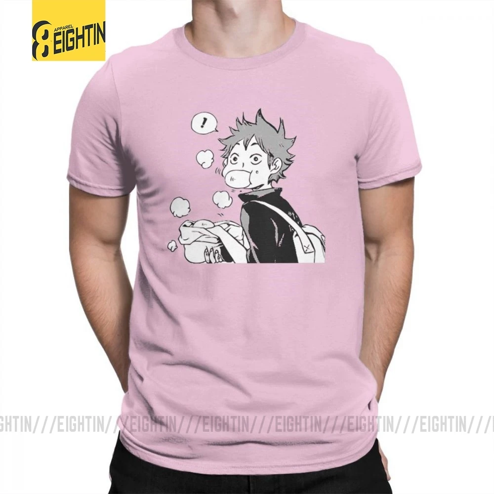 Футболки Haikyuu Хината едят сенпай свиные булочки большой размер короткий рукав комиксы футболки Одежда мужская хлопок футболка большой - Цвет: Розовый