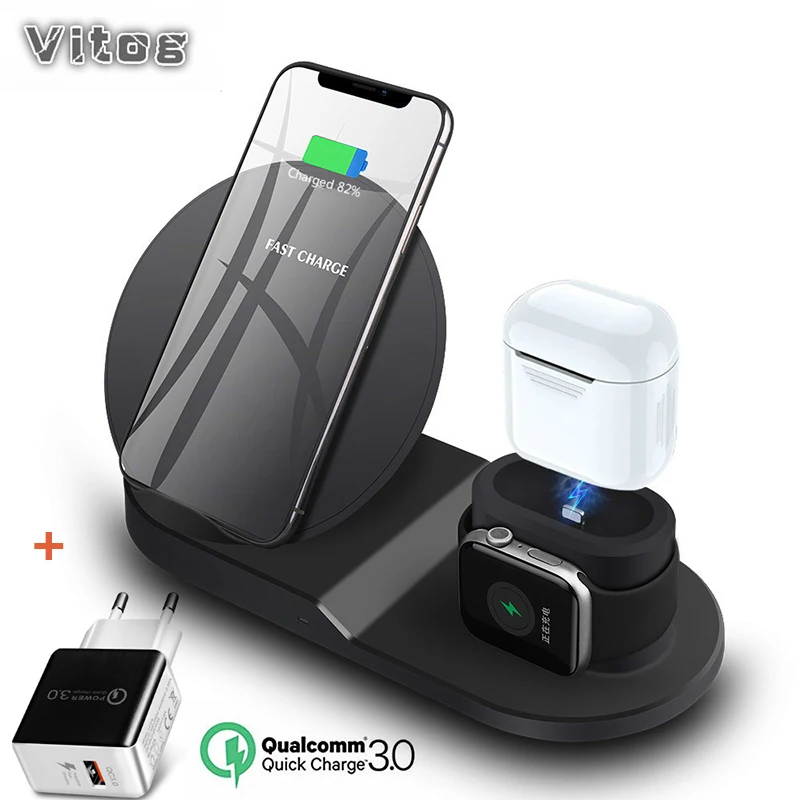

New 3 In 1 Fast Wireless Charger for Apple Watch 4 3 2 1 Airpods QI Wireless Charger Dock for iPhone XR XS MAX Fast Charging