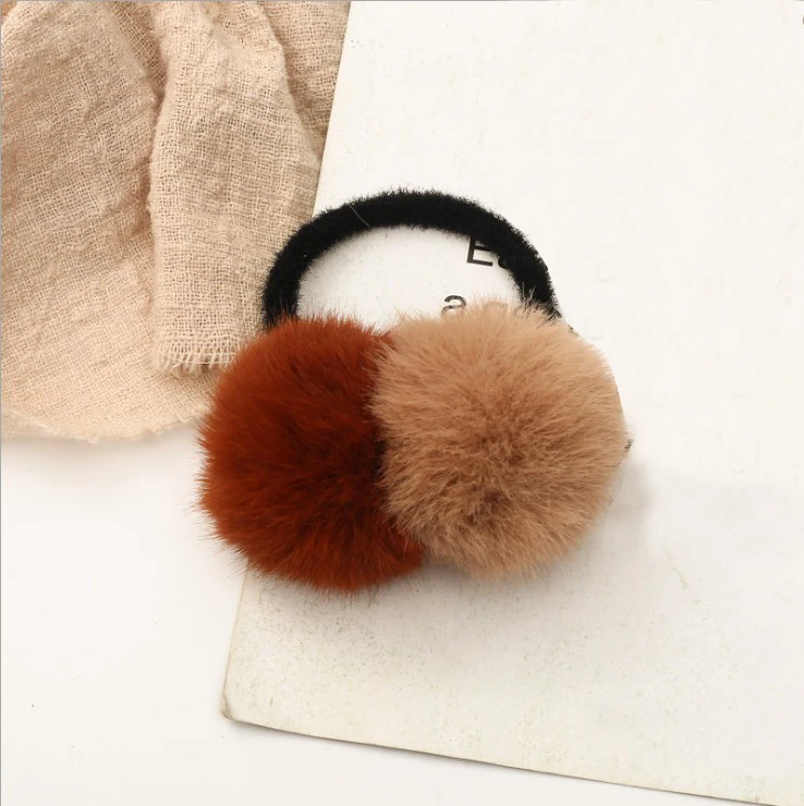Unique Faux Fur Ball 1PC Hair Rope Seaside 4 Colors Girls Elastic Beautiful Colorful Pompon Exquisite Creative hand band