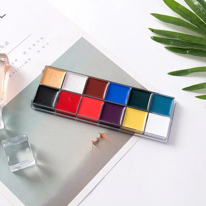 

12 Water-based Non-Toxic Face Color Human Body Art Rainbow Cake Palette Halloween Cosplay Party