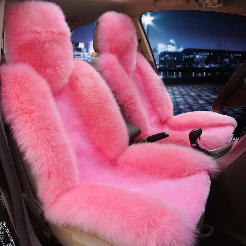 KAWOSEN, 1 шт., шерстяные передние универсальные чехлы для сидений автомобиля, зимний теплый Австралийский натуральный мех, теплая зимняя подушка для автомобиля WSC_02 - Название цвета: Pink