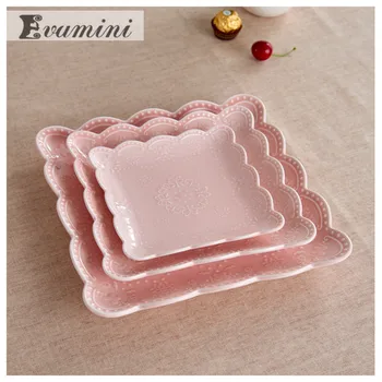 

8“ 10inches Ceramic Embossed Dinner Plates Square Western Dish Steak Plate Multi-color Pasta Dish Platter Flat Cake Tray