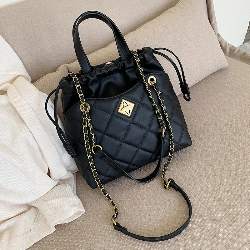 

Textured Hand Rhombus Bucket Bag Women's 2019 New Style Korean-style Versitile Fashion Chain Crossbody Bag Bag