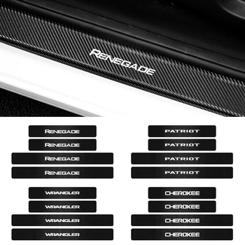 

4pcs Carbon Fibre car Door Sill Plate Scuff Protection Sticker For JEEP compass renegade cherokee Compass Trail Hawk Rubicon