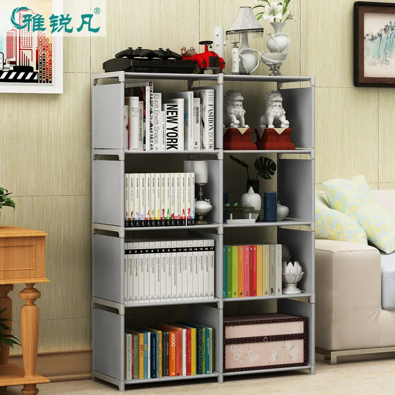 

Double Row Bookshelf Steel Tube Combination Storage Shelf Organizing Students Storage Rack Simple